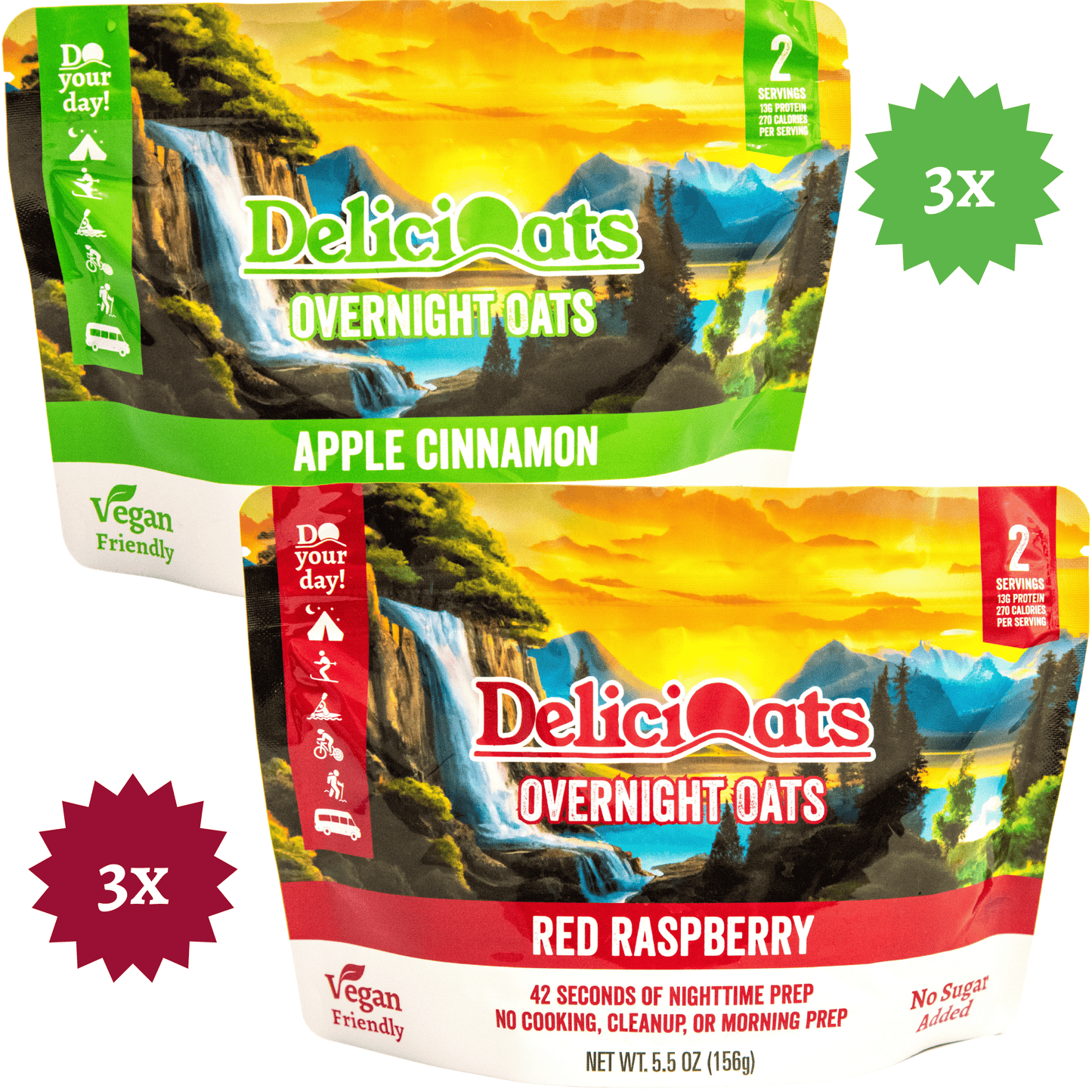 DeliciOats Food Items 3x Apple Cinnamon & 3x Red Raspberry