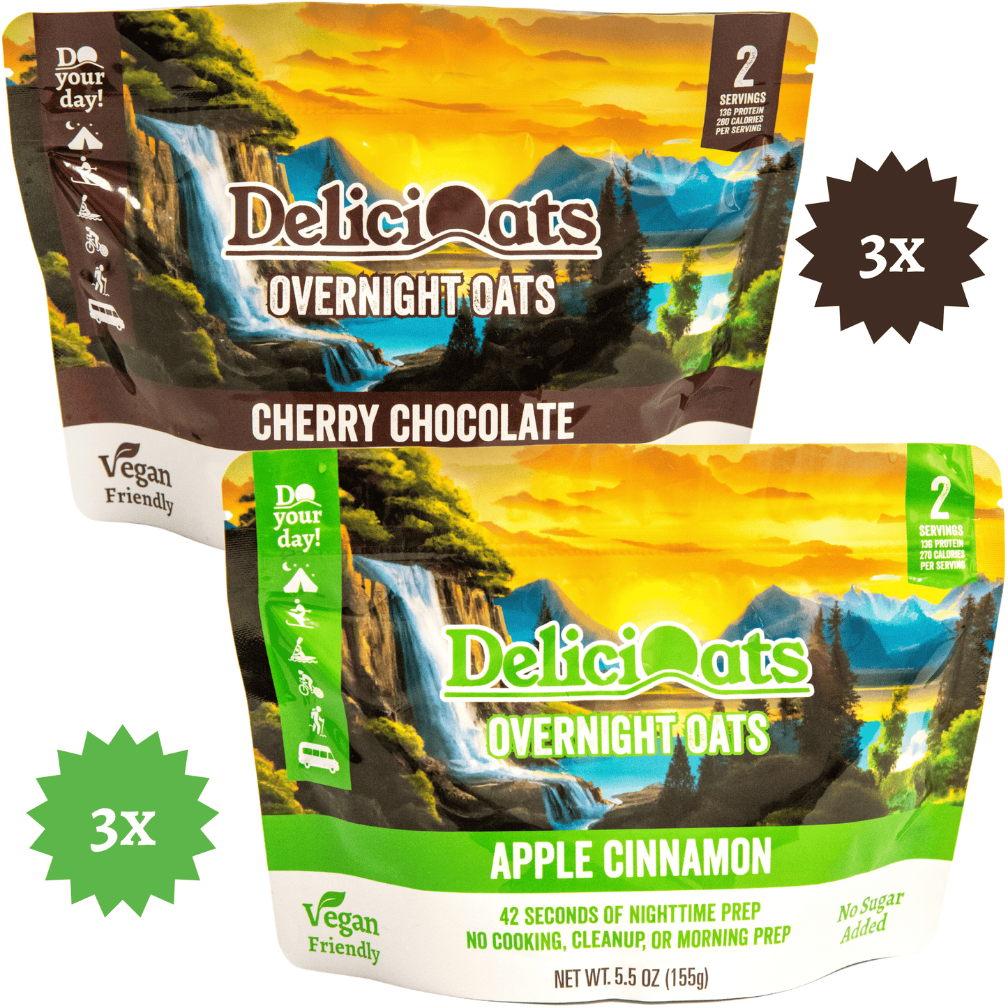 DeliciOats Food Items 3x Cherry Chocolate & 3x Apple Cinnamon