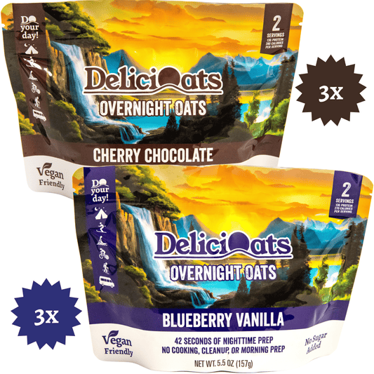 DeliciOats Food Items 3x Cherry Chocolate & 3x Blueberry Vanilla