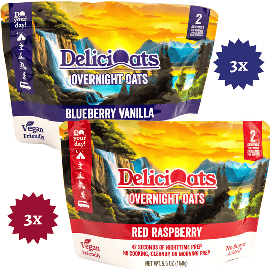 DeliciOats Food Items 3x Red Raspberry & 3x Blueberry Vanilla