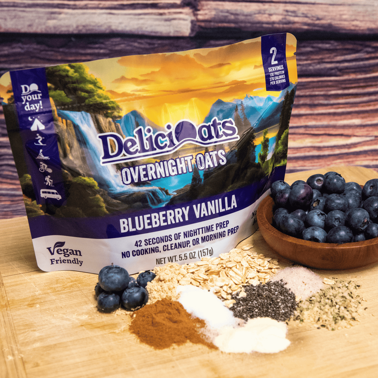 DeliciOats Food Items 3x Red Raspberry & 3x Blueberry Vanilla