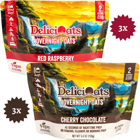 DeliciOats Food Items 3x Red Raspberry & 3x Cherry Chocolate