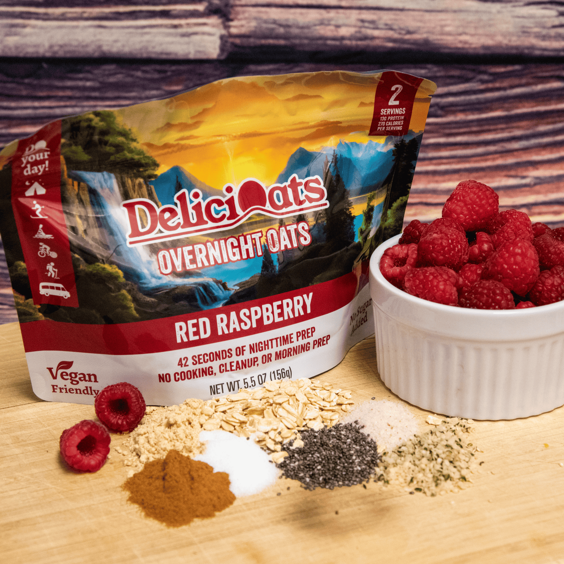 DeliciOats Food Items 3x Red Raspberry & 3x Blueberry Vanilla